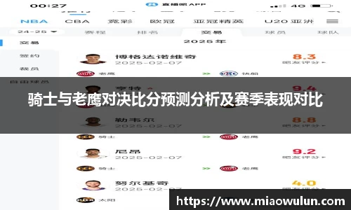 骑士与老鹰对决比分预测分析及赛季表现对比